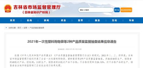 吉林省2021年一次性塑料购物袋及网络与信息安全软件开发质量监督抽查结果通告