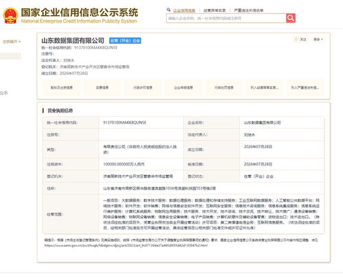山东数据集团成立 注册资本10亿元，刘继永任董事长，聚焦网络与信息安全软件开发